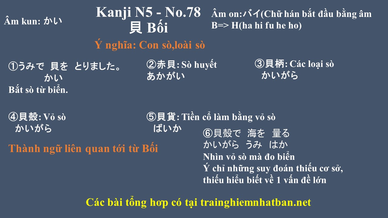 Kanji n5 chữ Bối 貝 - No.78